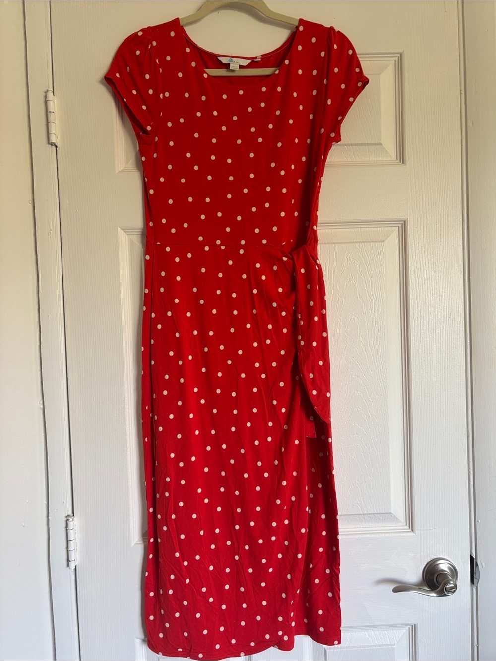 Boden Red White Polka Dot Faux Wrap Midi Dress